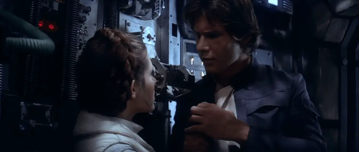 Han Solo Princess Leia first kiss in Millenium Falcon