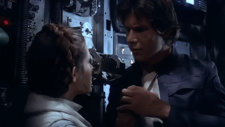Han Solo Princess Leia first kiss in Millenium Falcon