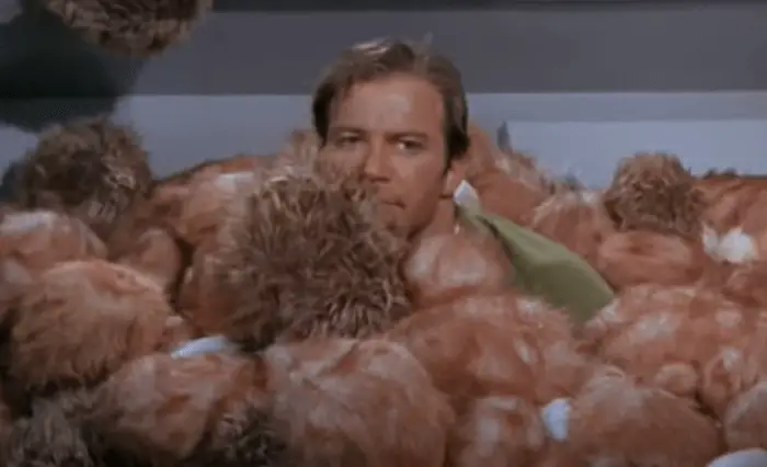 Kirk buried by Tribbles