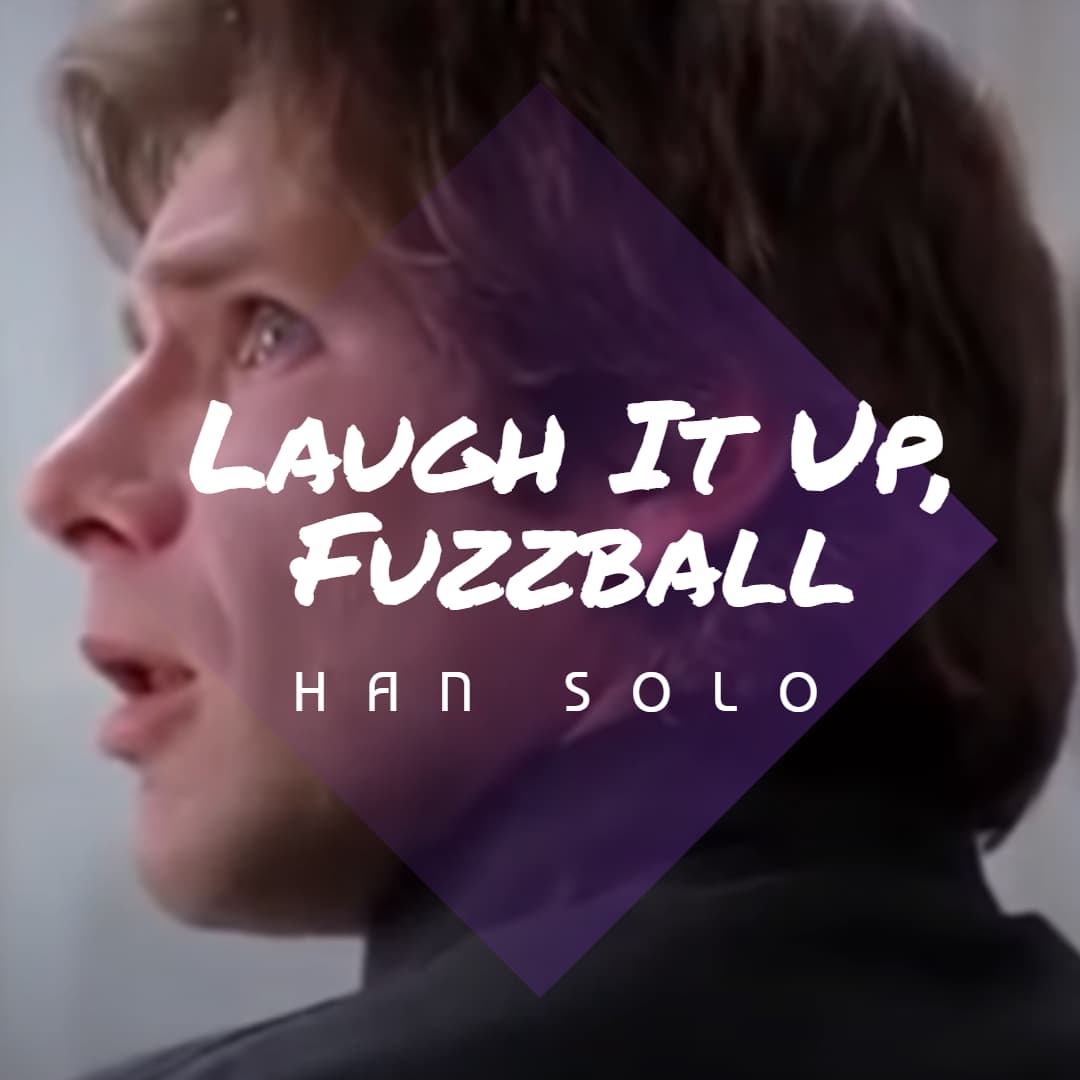 Han Solo smirking with Chewbacca in the background, embodying his signature sarcastic charm