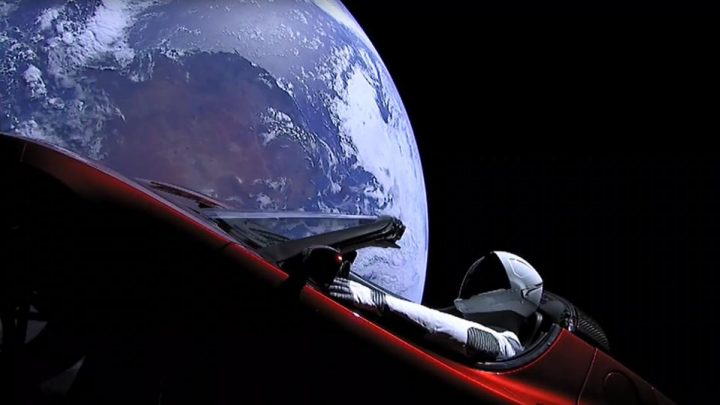 Tesla car floating in space